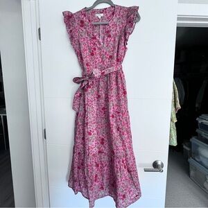 Pink Floral Soft Cotton Maxi Dress with Tie Waist